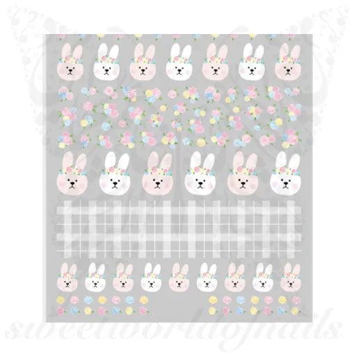 Cute Bunny Rabbit Flowers Nail Art Stickers