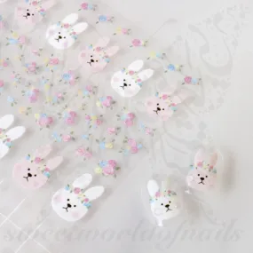 Cute Bunny Rabbit Flowers Nail Art Stickers