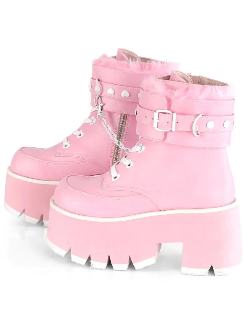 DEMONIA ASHES-57 BOOTS - PINK VEGAN LEATHER  PRE ORDER 