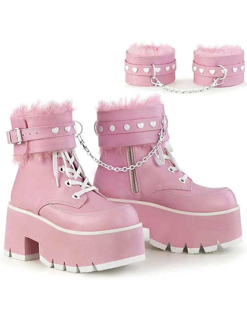 DEMONIA ASHES-57 BOOTS - PINK VEGAN LEATHER  PRE ORDER 