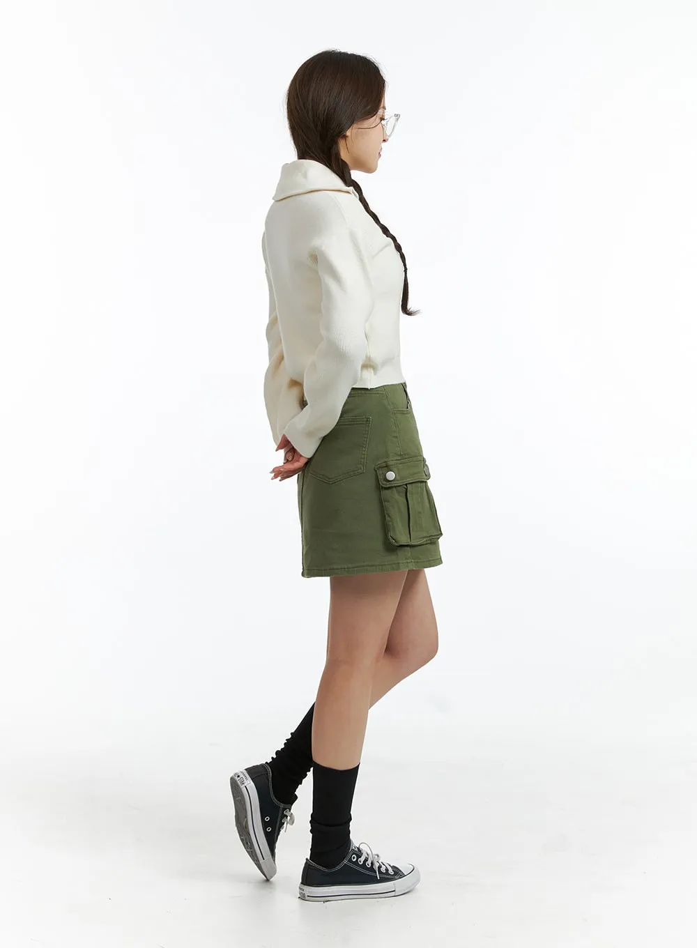 Denim High Waist Cargo Mini Skirt OJ415