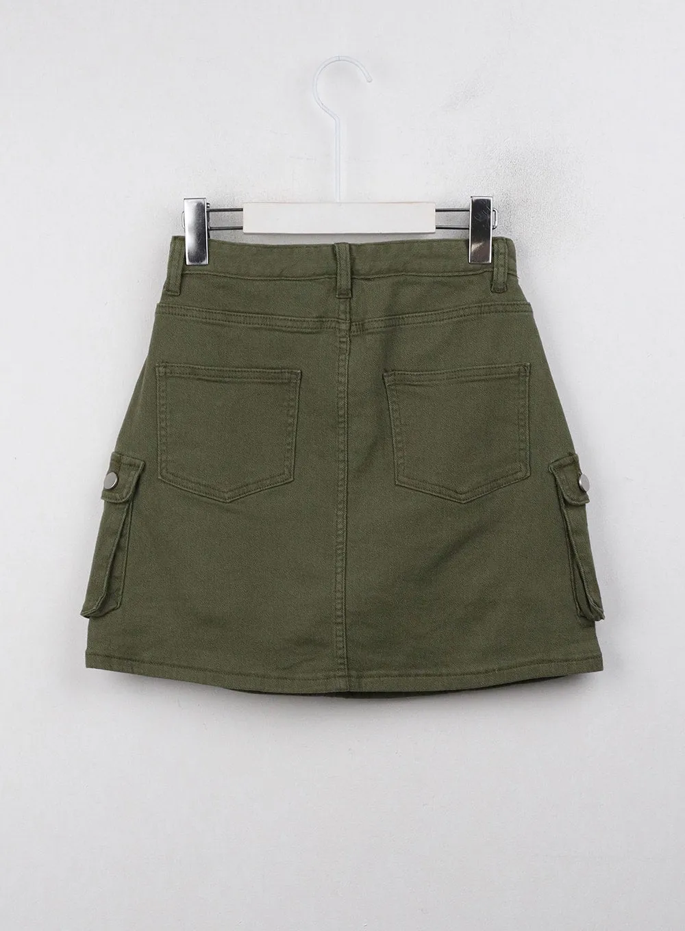 Denim High Waist Cargo Mini Skirt OJ415