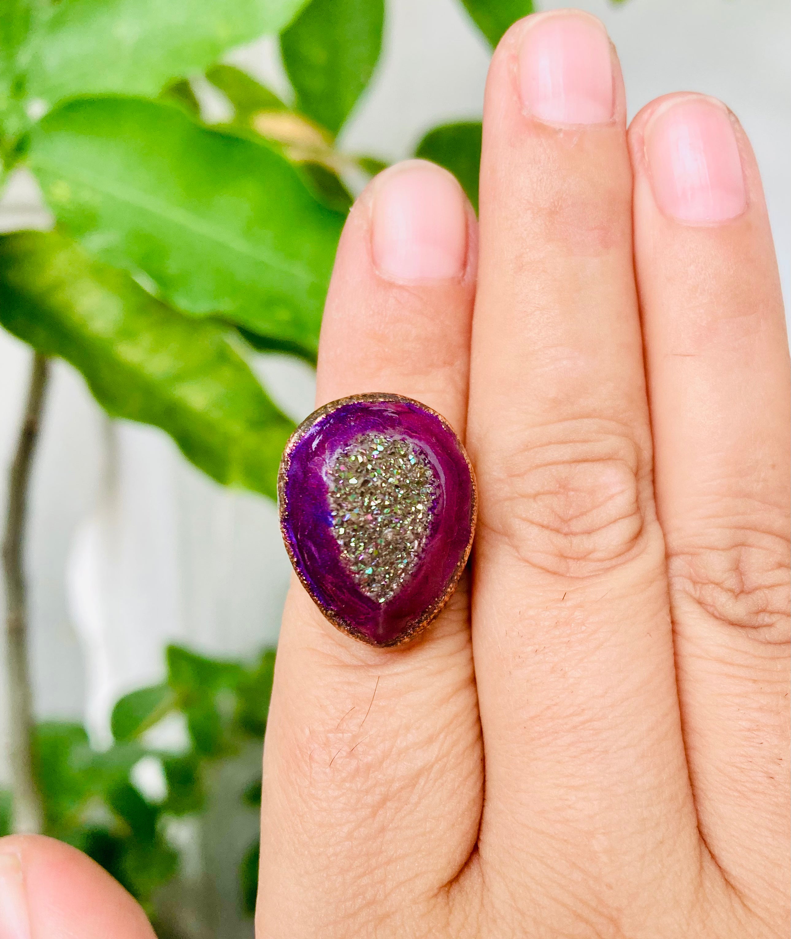 Druzy Eggplant Ring Size 6