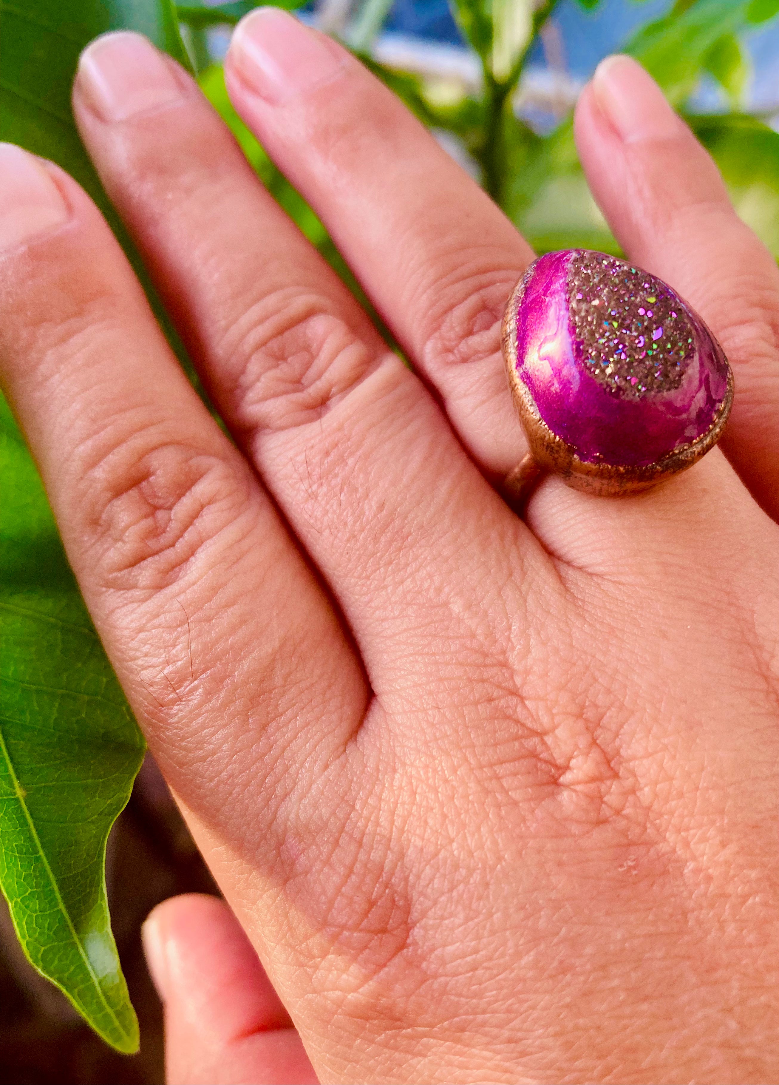 Druzy Eggplant Ring Size 6