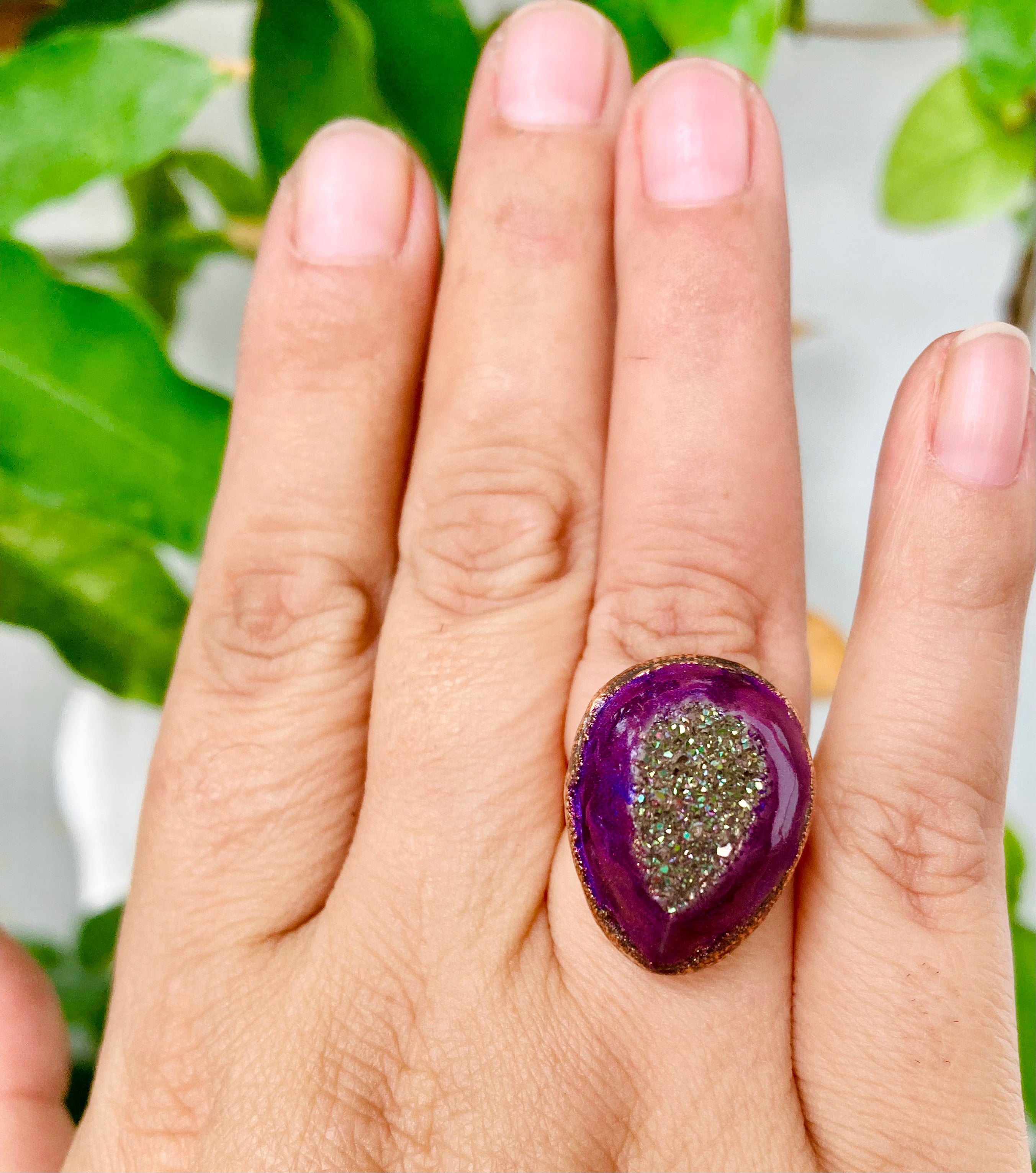 Druzy Eggplant Ring Size 6