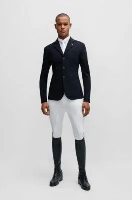 Equestrian show jacket with logo patch and signature stripe