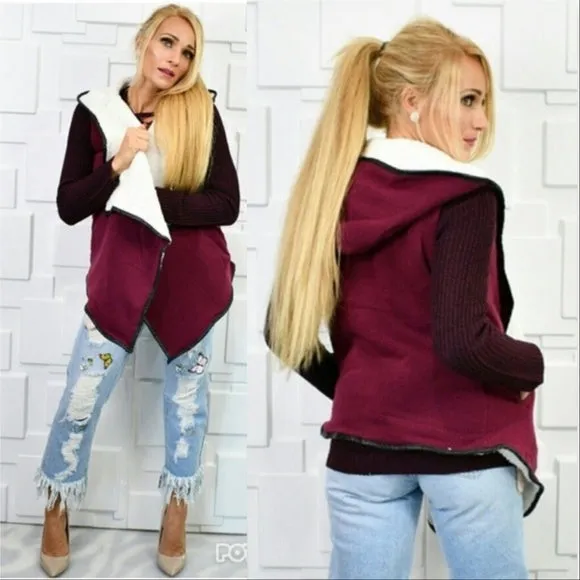 Faux Shearling Fur Vest Burgundy