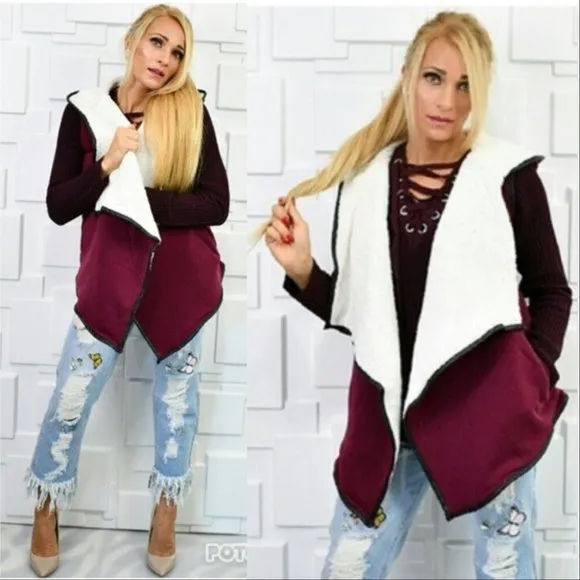 Faux Shearling Fur Vest Burgundy