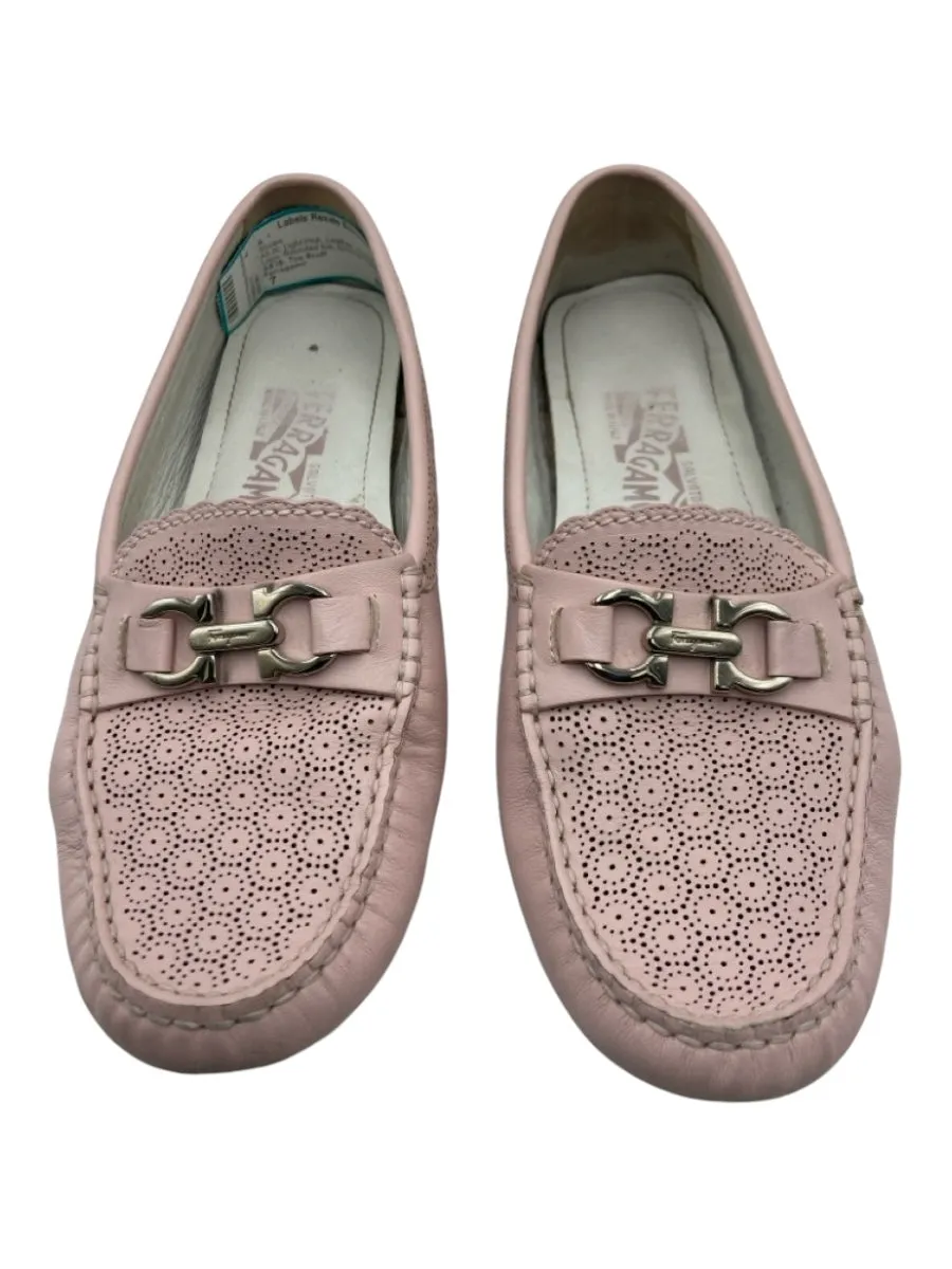 Ferragamo Shoe Size 7 Light Pink Leather Perforated Logo Rounded toe Shoes