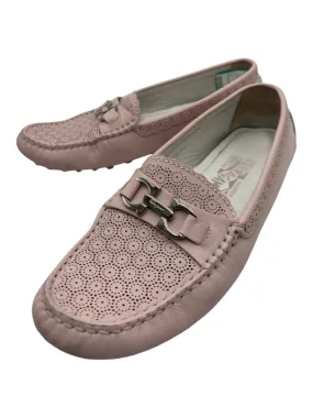 Ferragamo Shoe Size 7 Light Pink Leather Perforated Logo Rounded toe Shoes