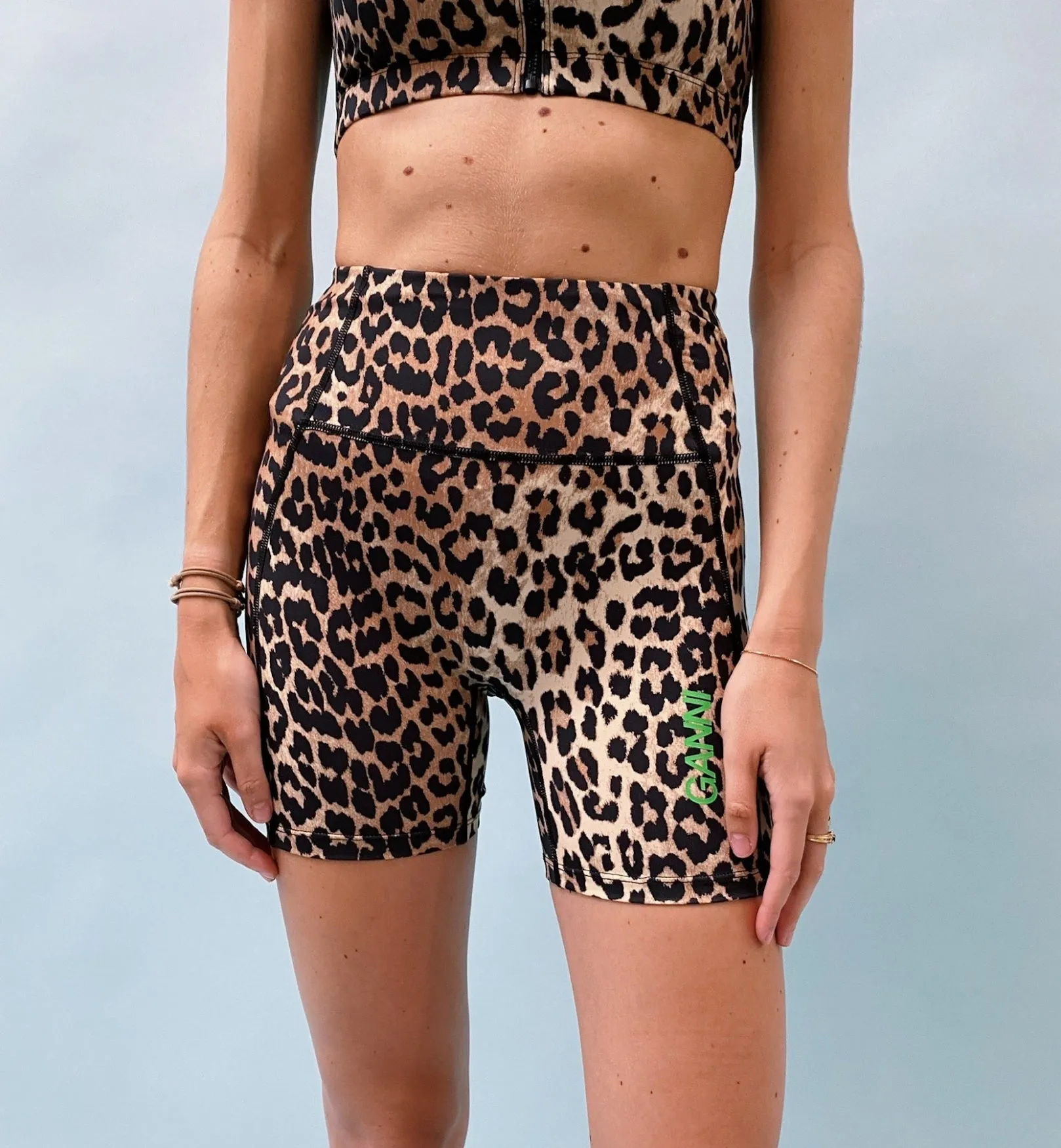 GANNI Leopard Active Ultra High Waist Shorts