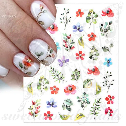 Glitter Flowers Nail Art Stickers