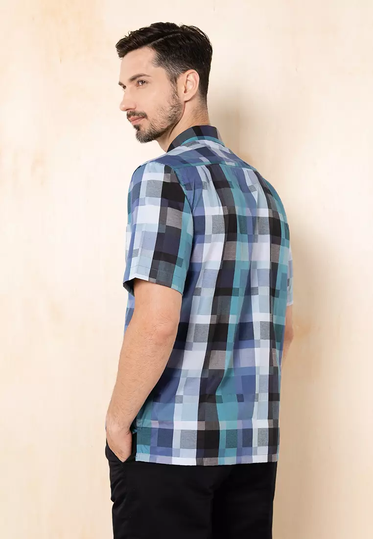 GMV Men's Short Sleeves Printed Checks Shirt - GM42102b221