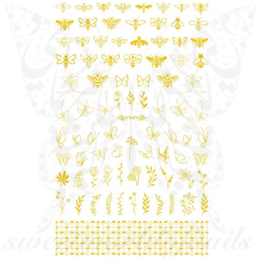 Gold bees Flowers Nail Art Stickers