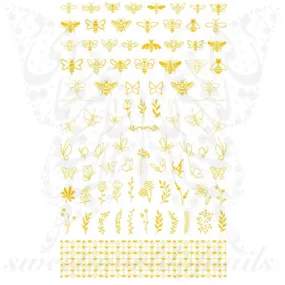 Gold bees Flowers Nail Art Stickers