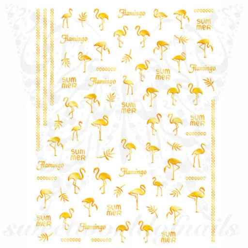 Gold Flamingo Nail Art Stickers