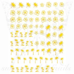 Gold Flower Palm tree Nail Art Stickers