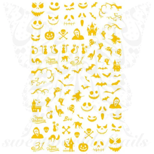 Gold Halloween Nails Jack Pumpkin Nail Stickers