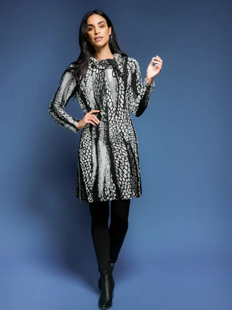 Grey Animal Print Sweater Dress