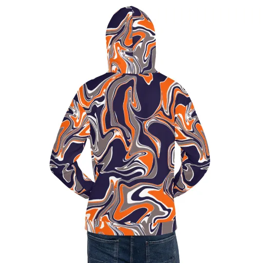 Grey Navy Orange and White Oil Slick Pullover Hoodie