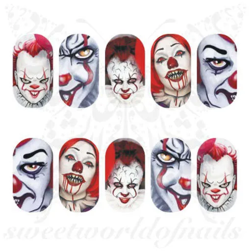 Halloween Nails Scary Clown water decals