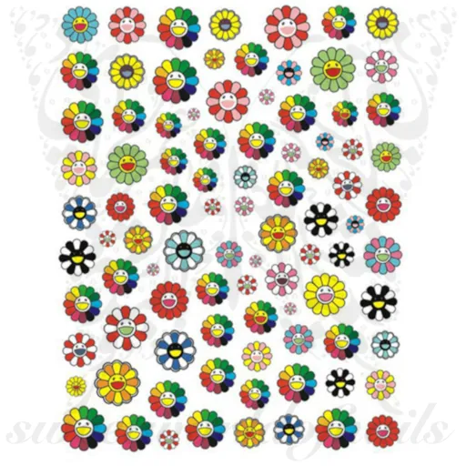 Happy Face Flower Nail Stickers