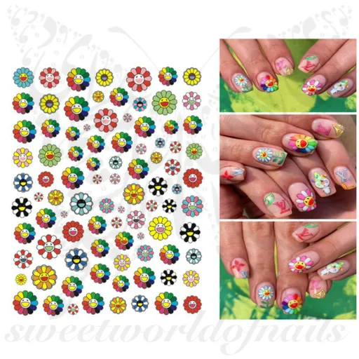 Happy Face Flower Nail Stickers