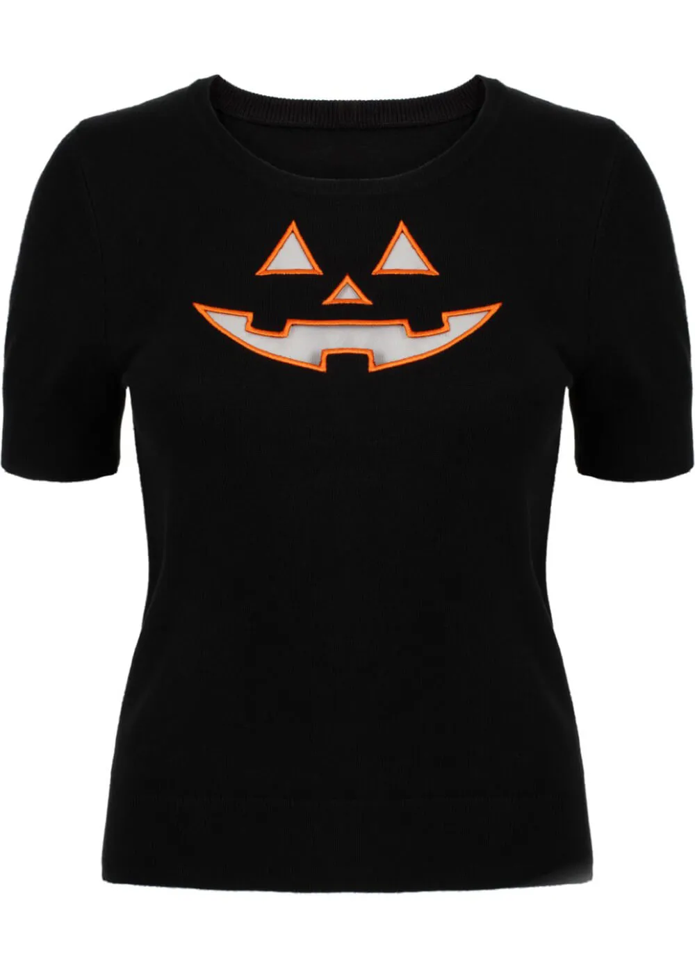 Hell Bunny Jack-O-Lantern Pumpkin Top Pullover Black Orange