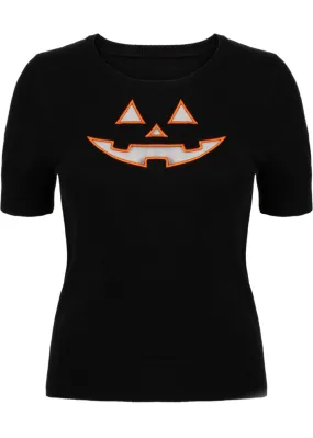 Hell Bunny Jack-O-Lantern Pumpkin Top Pullover Black Orange