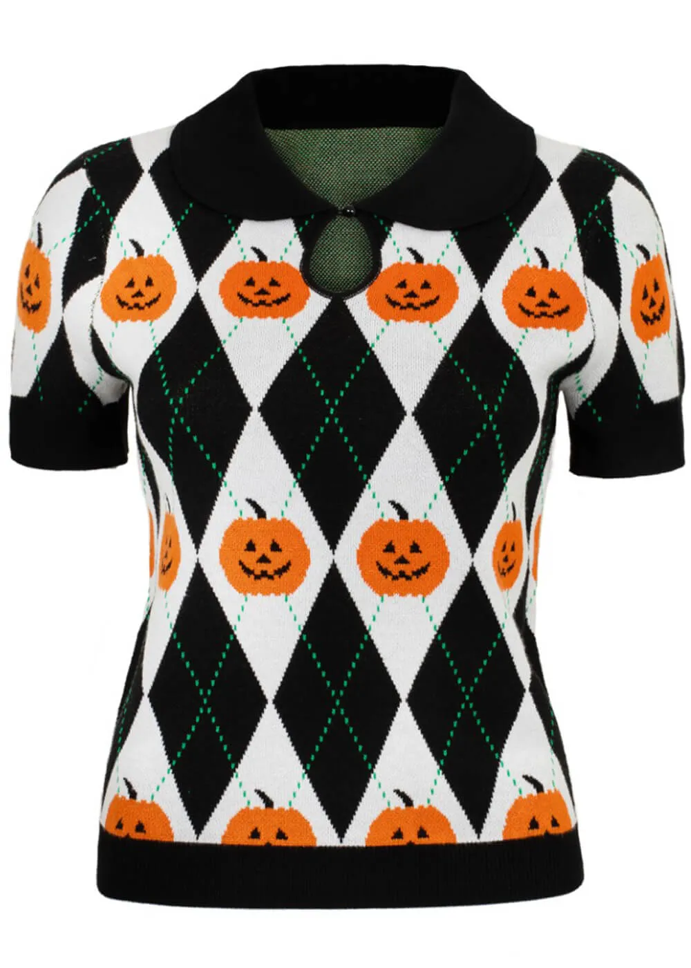 Hell Bunny Pumpkin Head Top Pullover Black White