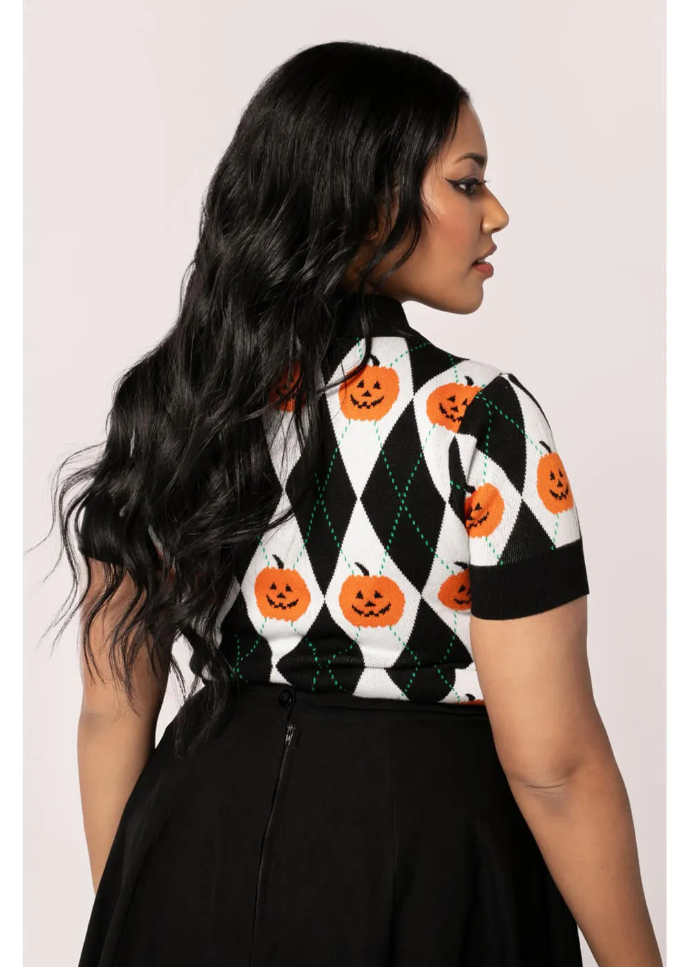 Hell Bunny Pumpkin Head Top Pullover Black White