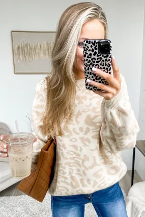 Here To Stay Leopard Knit Sweater- Cream