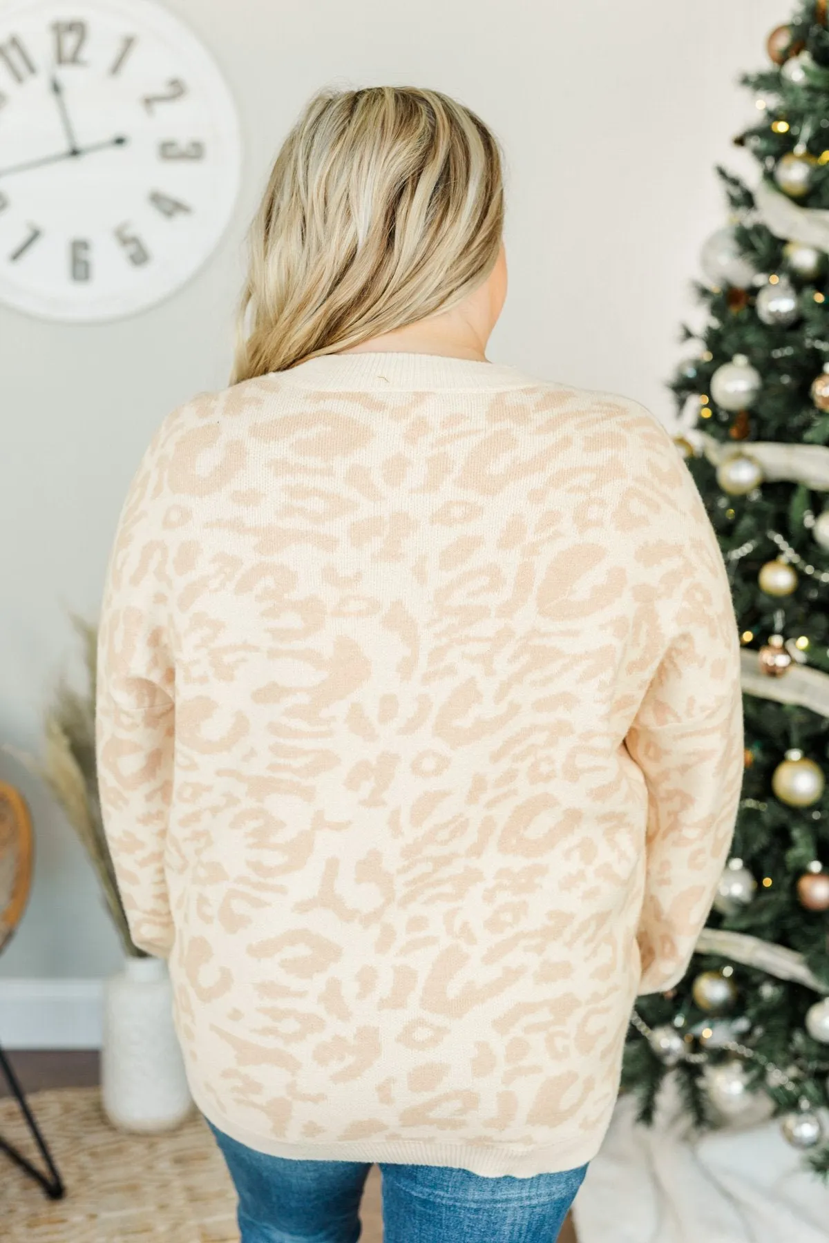 Here To Stay Leopard Knit Sweater- Cream