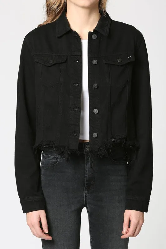 Hidden Cropped Frayed Jacket