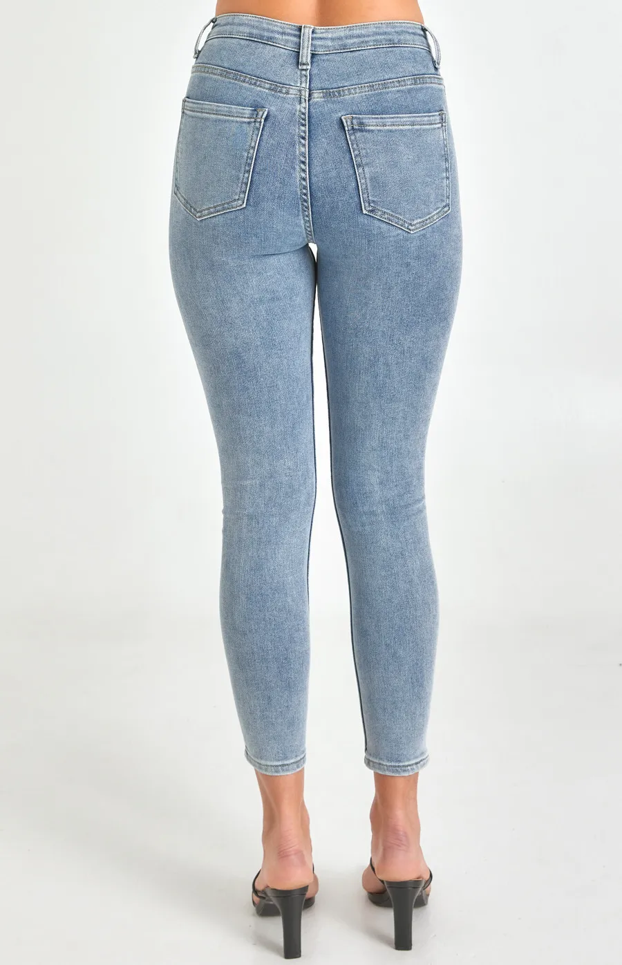 High Waisted Skinny Jeans with Knee Rip (SDM109)