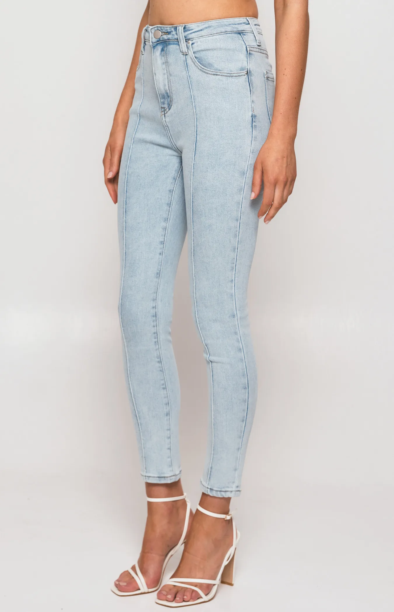 High Waisted Stretch Denim Jeans with Leg Seam Details (SDM129)