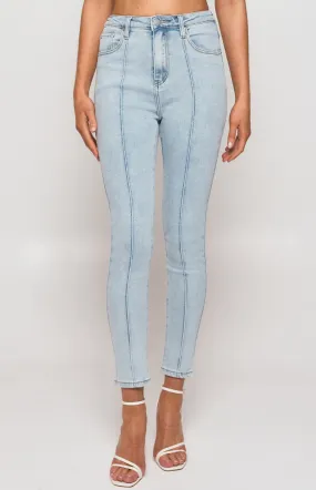 High Waisted Stretch Denim Jeans with Leg Seam Details (SDM129)