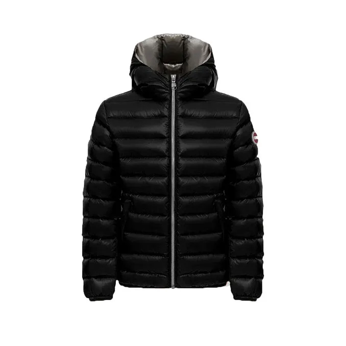 HOODED IRIDISCENT DOWN JACKET Girl Black Dark Steel