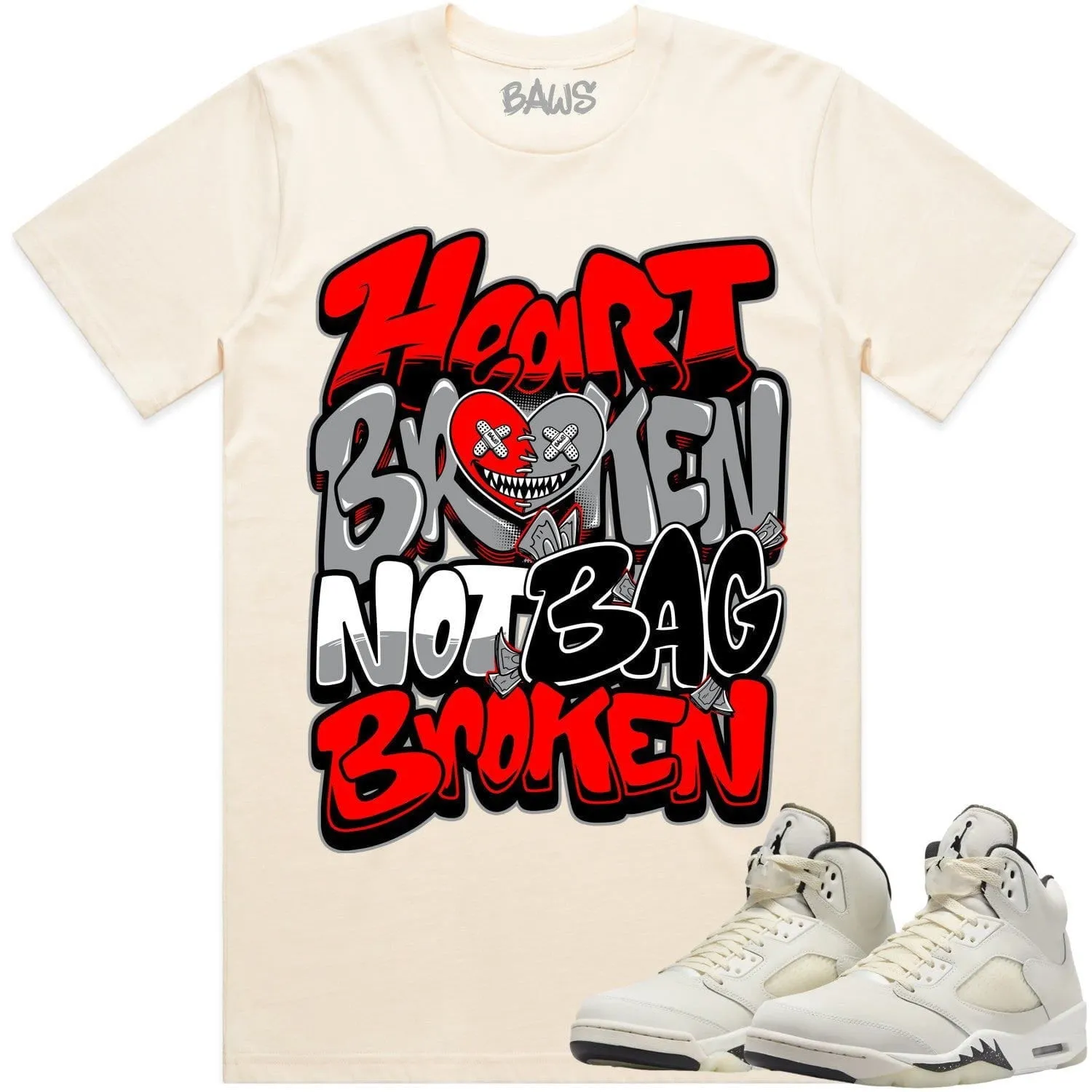 Jordan Retro 5 Sail 5s Shirt to Match - RED HEART BROKEN BAWS