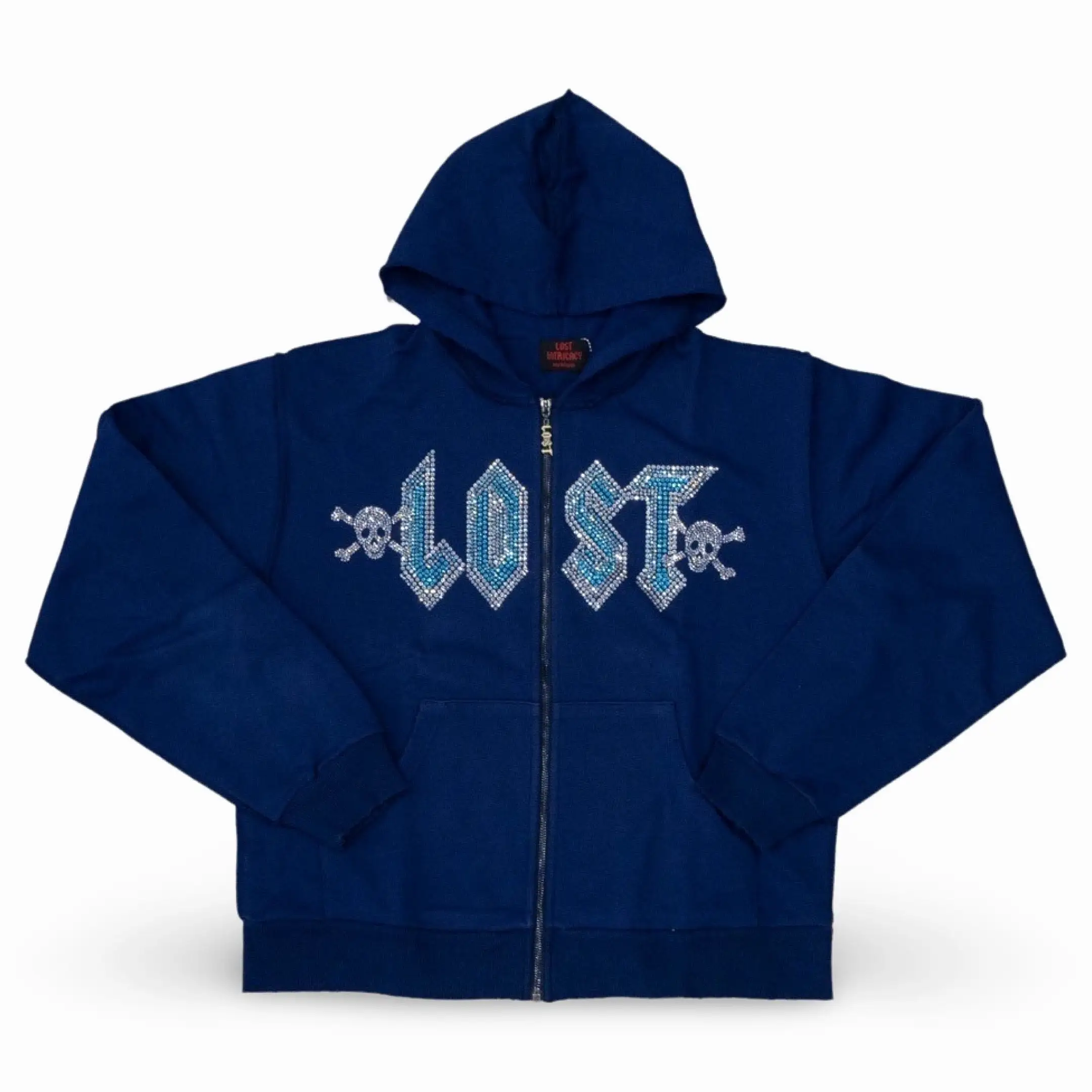 Lost Intricacy French Terry Rhinestone Hoodie Blue