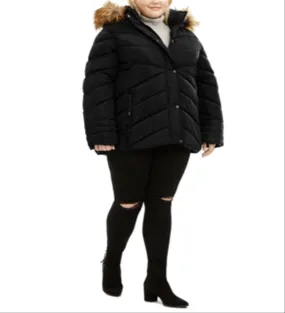 Madden Girl Junior's Faux Fur Trim Hooded Puffer Coat Black Size 3X