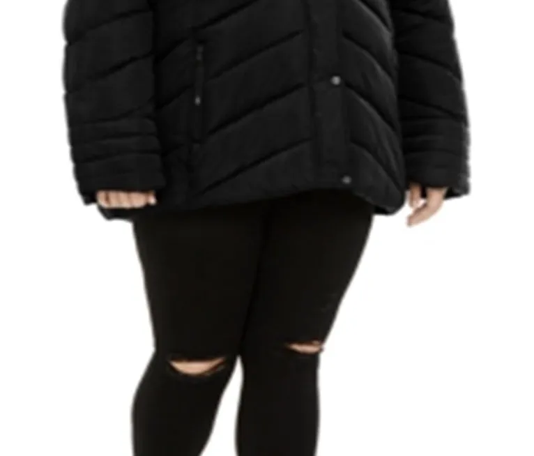 Madden Girl Junior's Faux Fur Trim Hooded Puffer Coat Black Size 3X