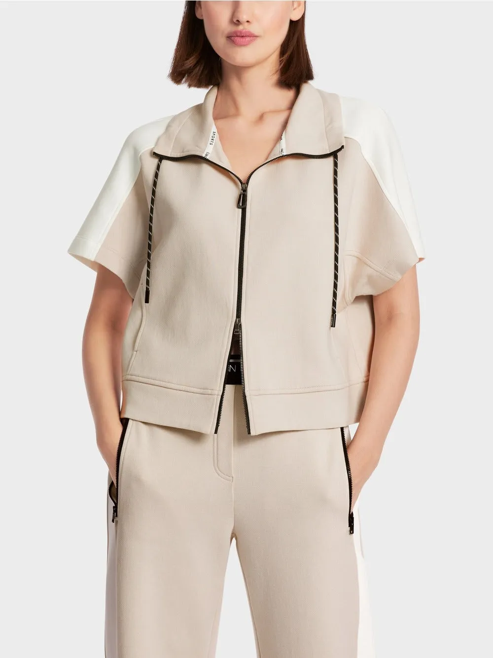 Marc Cain Zip Jacket With Short Sleeves in Moon Rock