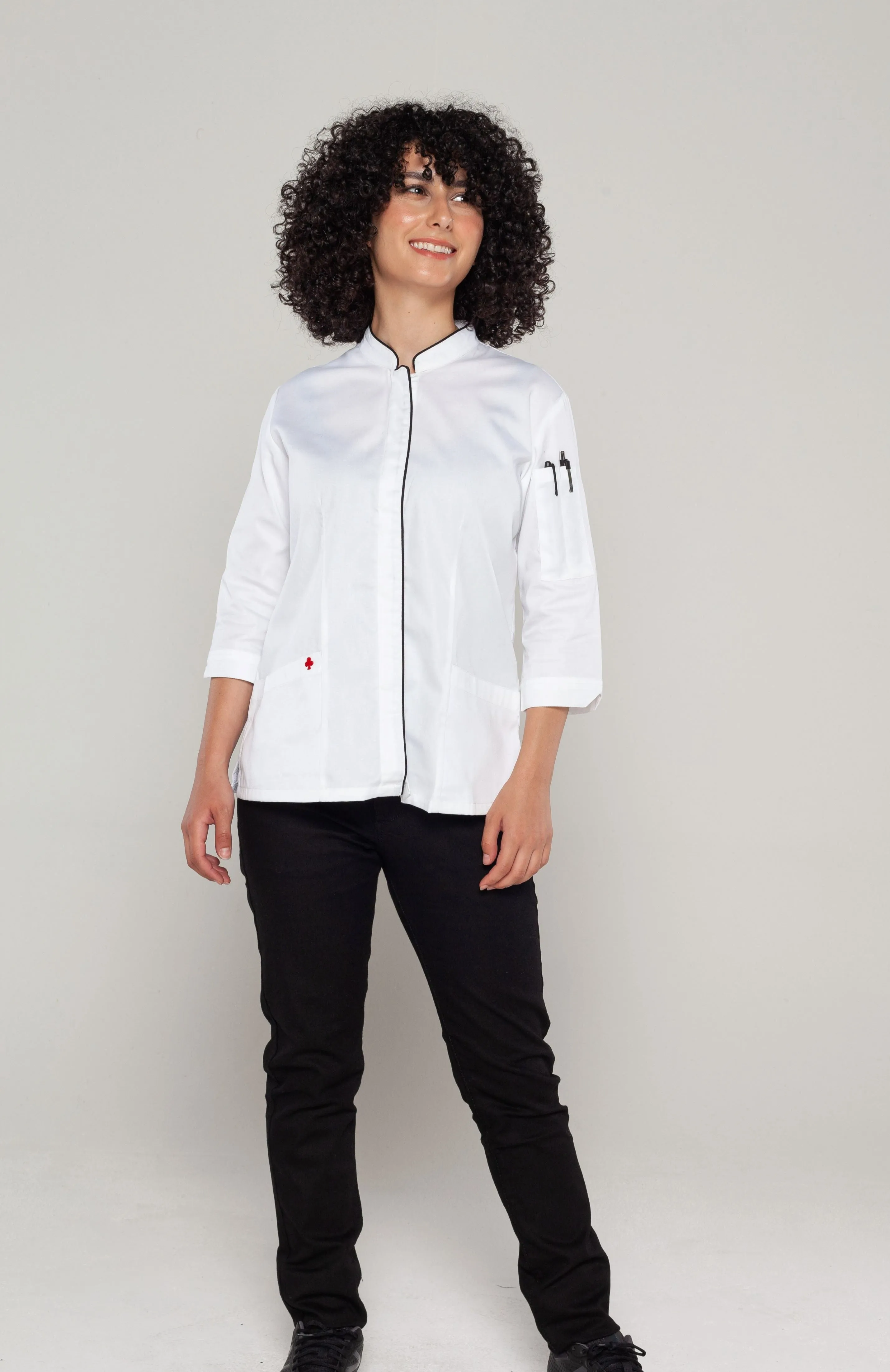 Mel 3/4 sleeves White women's chef jacket