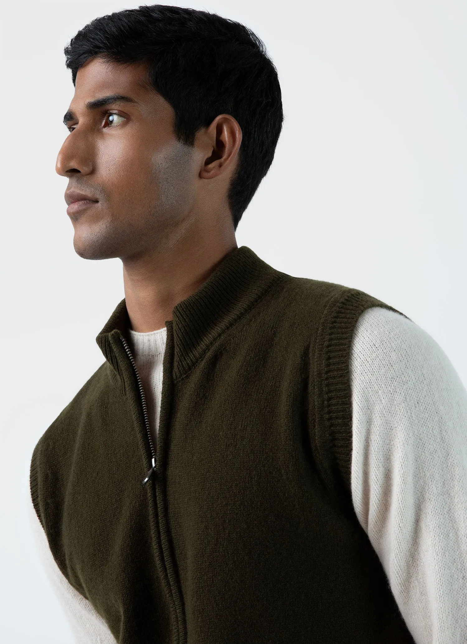 Men's Lambswool Gilet in Dark Olive