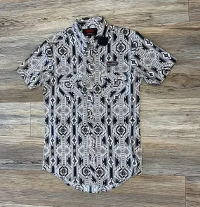 MENS ROCK & ROO SHORT SLEEVE AZTEC DARK BROWN SHIRT | BMN3S03370