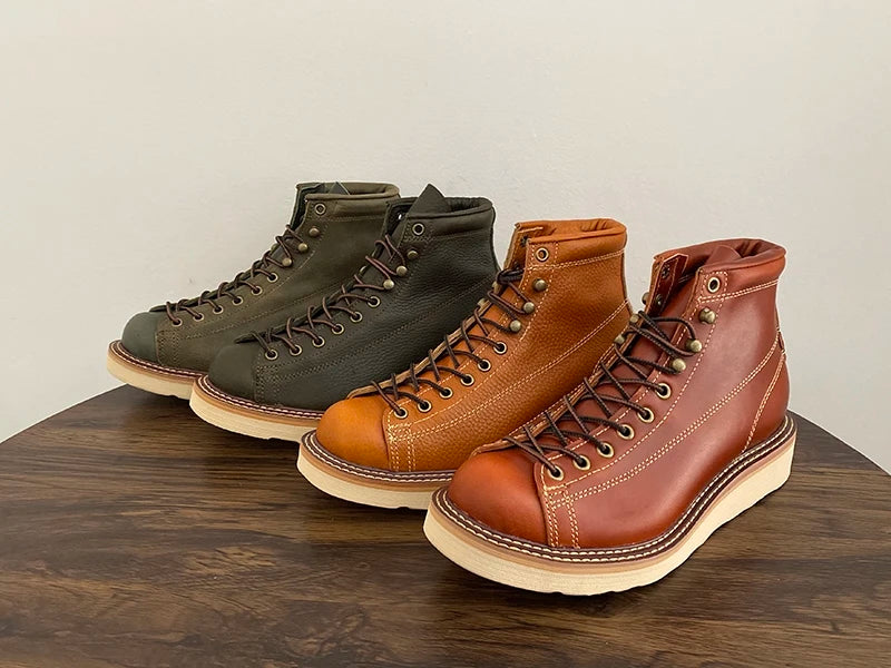 Men's Vintage Handmade Cow Leather Lace-up Motorcycle Ankle Boots