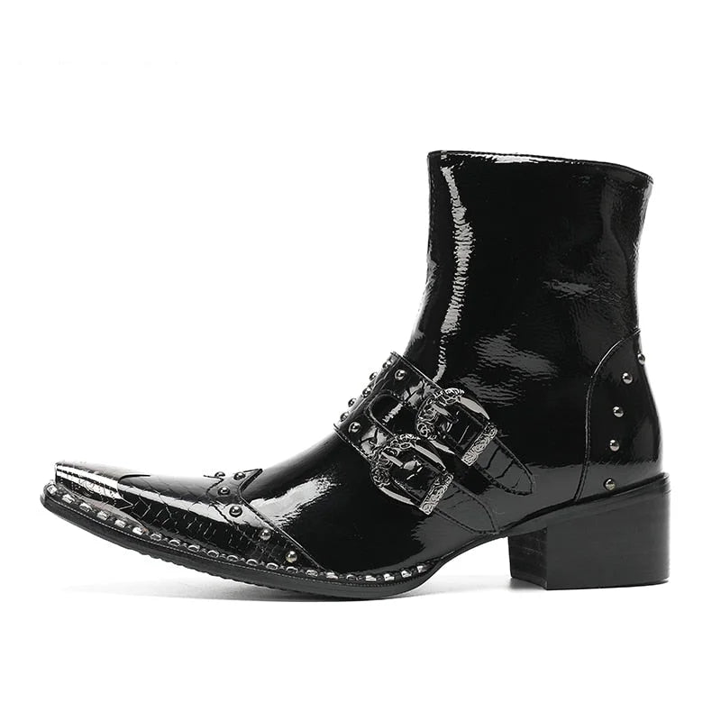 Men's Western Fashion Genuine Leather Iron Toe Buckles Ankle Boots