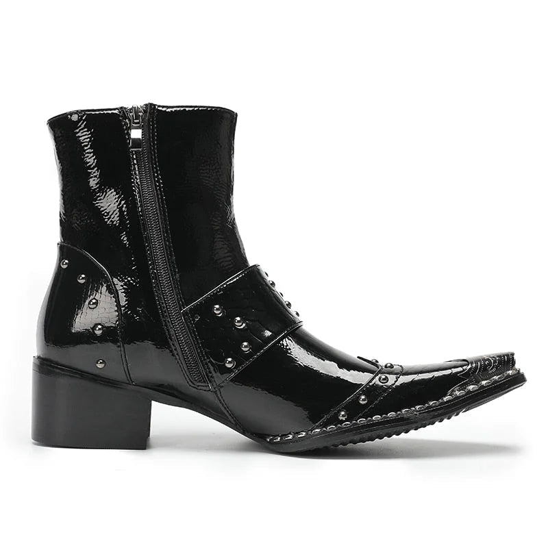 Men's Western Fashion Genuine Leather Iron Toe Buckles Ankle Boots