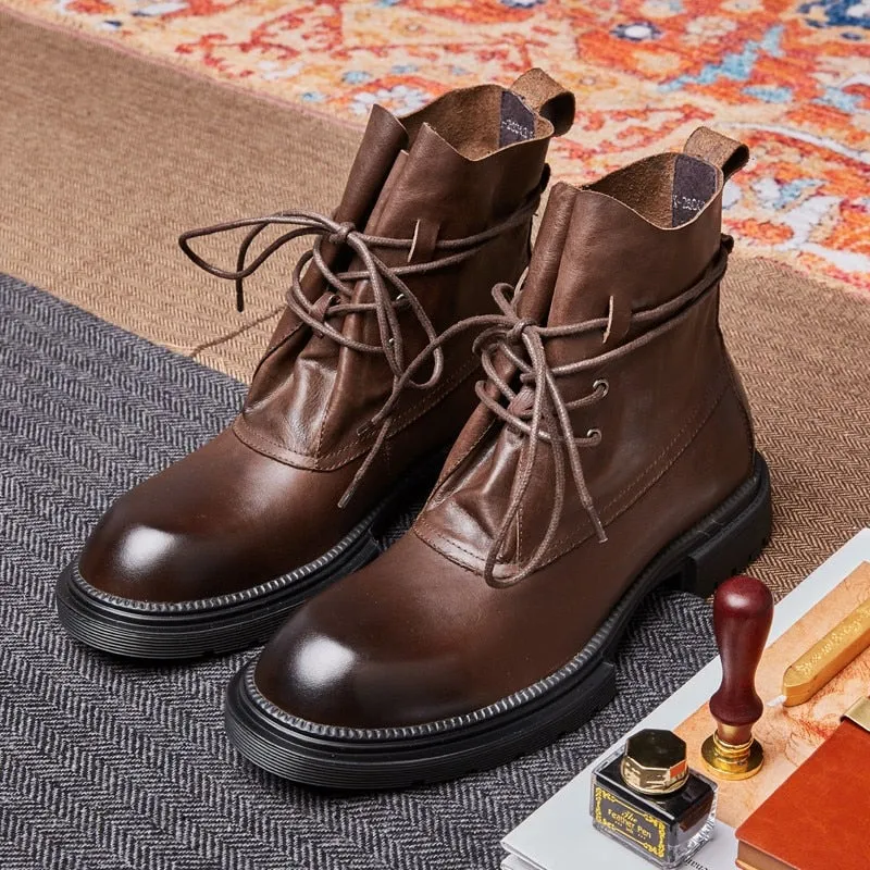 Men's Winter Genuine Leather Fleece Lining Work Safety Ankle Boots